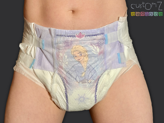 CustomZ Ice Queen ABDL Adult Baby Diaper Nappy with Fade When Wet Snowflakes - 1 x Nappy
