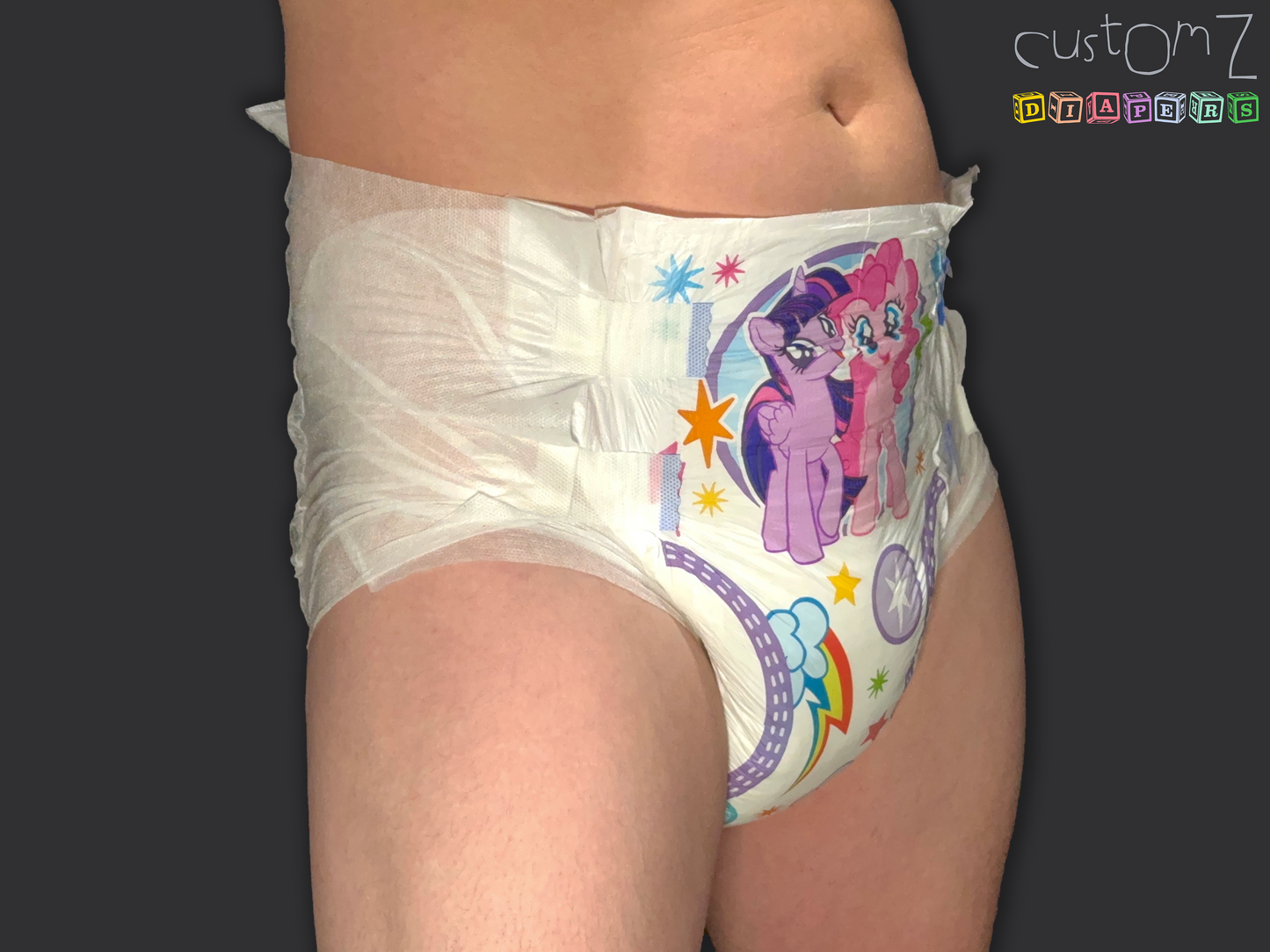 CustomZ MLP My Little Pony Pinkie Pie ABDL Plastic Backed Adult Baby Diaper Nappy - 1 x Nappy