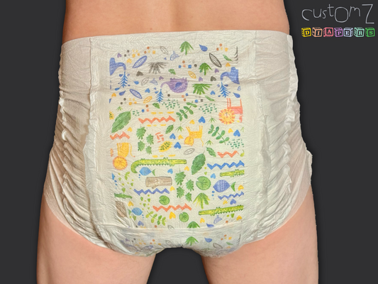 CustomZ Safari Critters ABDL Adult Baby Diaper Nappy - 1 x Nappy