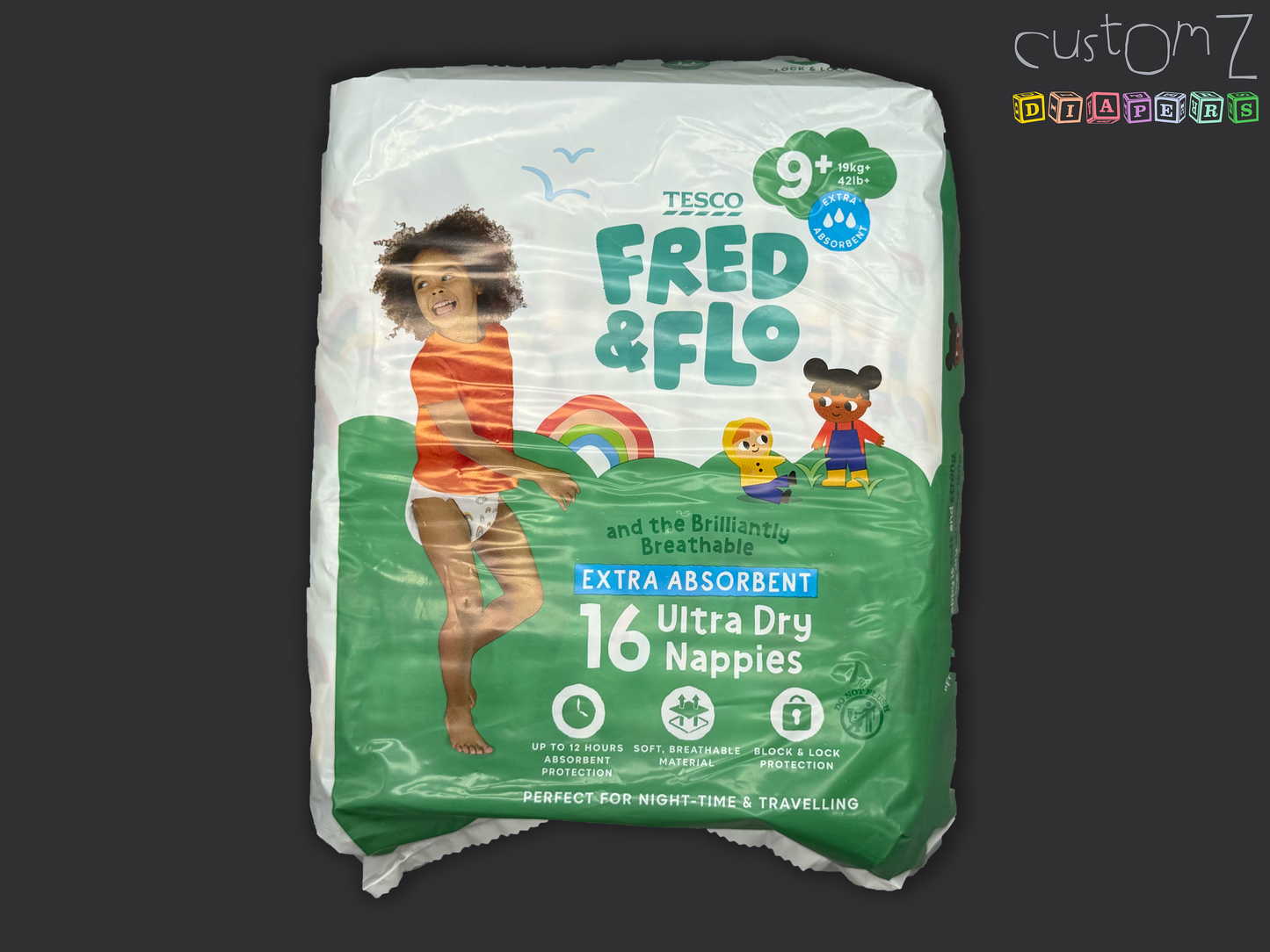 Fred & Flo Size 9+ Ultra Dry 16 Nappies Diapers - Pack of 16
