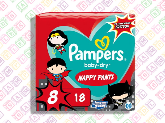 Pampers Baby Dry Size 8 Nappy Pants - DC Super Heroes Pull Ups Diapers - Pack of 18